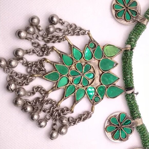 Afghan Antique Green Or Red Stones Kuchi Necklace, Handmade Boho Necklace, - Picture 6 of 7